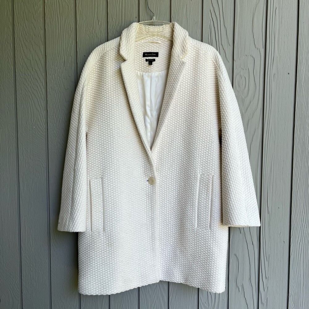 Massimo Dutti Textured Cream Coat Women’s L | Waffle Weave Minimalist Jacket